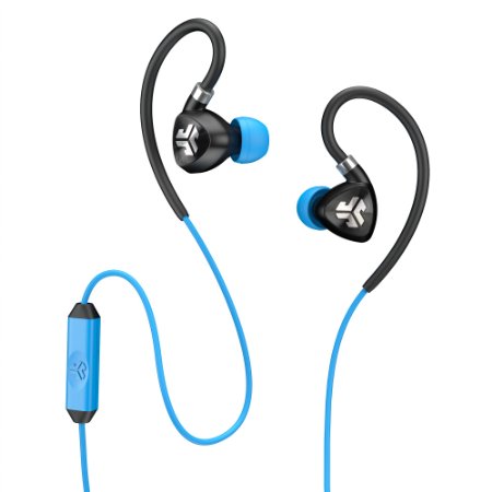 JLab Fit FIT2-BLKBLU-BOX 20 Sport Earbuds Sweatproof Water Resistant with In-Wire Customizable Earhooks Guaranteed Fit Guaranteed for Life - BlackBlue
