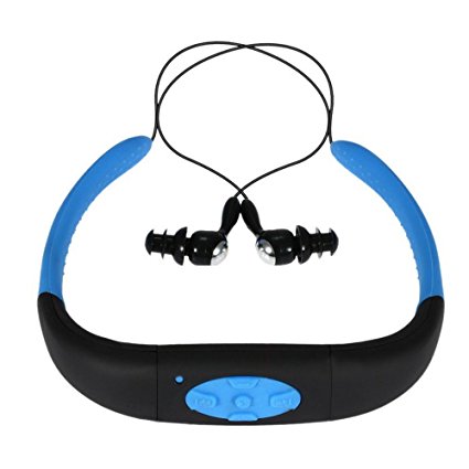 Waterproof MP3 Headphone, Yikeshu 8G IPX8 Waterproof Headphone Underwater Sport MP3 with FM Radio Music Player for Swimming Stereo Headset 3-5 Meter Diving Surfing Running (Blue)