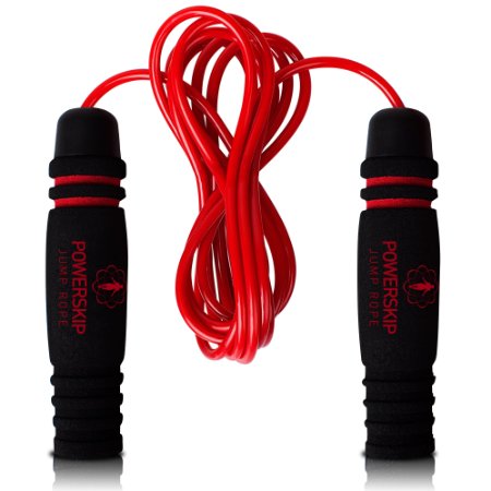PowerSkip Jump Rope with Memory Foam Handles and Weighted Speed Cable 9819 Best Jump Ropes for CrossFit Fitness Workout Jumping Exercise Skipping MMA and Boxing Perfect for Adults and KidsChildren - Red