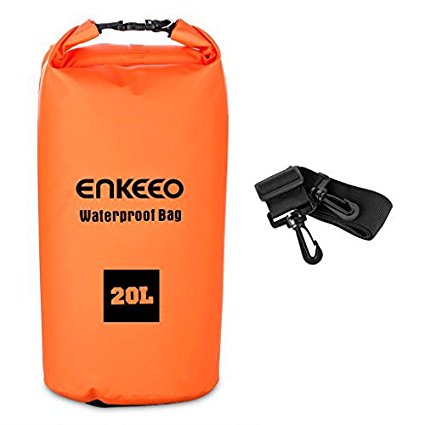 Enkeeo Waterproof Dry Gear Bag 5L/10L/20L ( Shoulder Strap Compression, Double Stitched Sealed Seams, 500D Tarpaulin Heavy-Duty PVC) for Kayaking Beach Rafting Boating Hiking Camping Outdoor