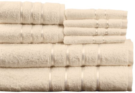 Lavish Home 8-Piece 100-Percent Egyptian Cotton Plush Bath Towel Set Bone