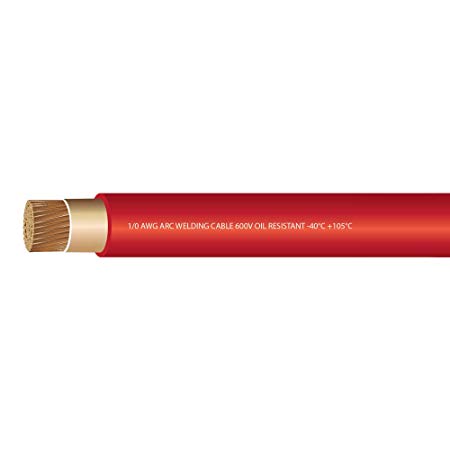 EWCS 1/0 AWG Premium Extra Flexible Welding Cable 600 Volt - RED - 25 FEET Spec - Made in The USA!