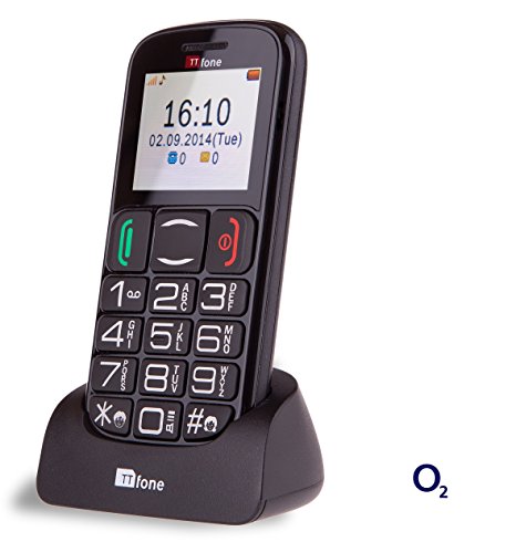 TTfone Mercury 2 TT200 O2 Pay As You Go Big Button Basic Senior UK Sim Free Mobile Phone with Dock - Black