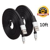 SunnestTM 2Pack 10Ft 8 Pin Lightning to USB Extra Long Flat Sync and Charging Cable Core for iPhone 6s plus6s6plus65s5c5 iPad Air iPad Mini iPod TouchampiPod Nano One Year GuaranteeBlack
