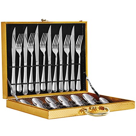 Flatware Sets, adier-life 18/10 Stainless Steel Tableware Dinnerware Sets for 6 People with Gold Package, Ideal as Housewarming Gift (24 pcs)