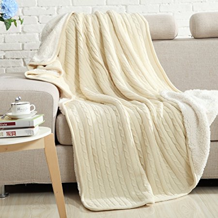 NTBAY All Seasons Collection 100%Cotton Super Warm Throw Blanket (60X78 inches, Beige)