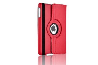 AFUNTA Leather 360 Degree Rotating Stand Case Cover and Screen Protector for The New Apple iPad Mini 79 inch with a Capacitive penRed