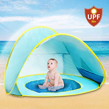 Hippo Creation UV Protection Baby Beach Tent with Pool, Pop-up Sun Canopy Shelter, Kiddie Beach Umbrella, Excellent for Infant and Kid up to 3 Years Old