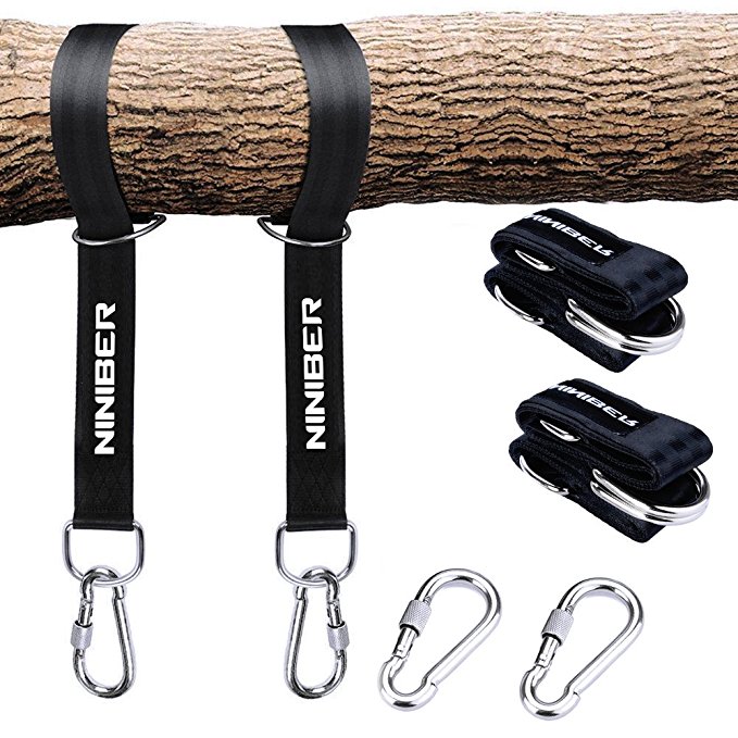 Niniber Tree Swing Hanging Kit, 4FT 2 Strap & Snap Carabiner Hook, Easy & Fast Swing Hanger Installation to Tree for Swings, Hammocks(Black)