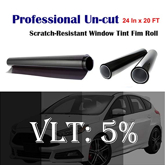 Uncut Roll Window Tint Film 5% VLT 24" In x 20' Ft Feet Car Home Office Glass
