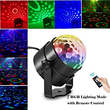 APEXPOWER Mini Disco Ball Lights with Remote Control Party Stage Karaoke Lights 7 RGB Colors 3 Modes Rotating Stage DJ Lights LED Projection Sound Activated for KTV,Karaoke, Dancing,Car, Room