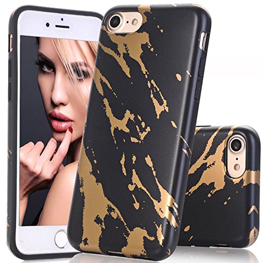 iPhone 7 Case, Gold Black Marble Design Case, BAISRKE Slim Flexible Matte Soft TPU Bumper Shockproof Rubber Silicone Skin Cover Case for Apple iPhone 7 4.7 inch