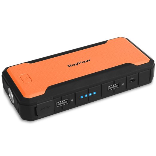 Roypow Ultrasafe 40 L Car Jump Starter 400A Peak Current and 12000 Mah Portable External Battery Charger and Power Bank 18 Months Of Warranty Orange