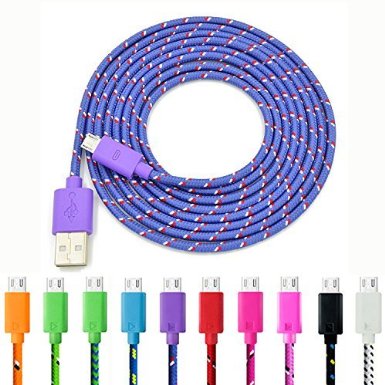 Micro USB Cable, Eversame 10-Pack 6Ft 2M Nylon Braided USB 2.0 A Male to Micro B Data Sync & Charger Cord for Samsung, HTC, Android, and More-Black White Pink Hot Pink Green Dark Green Orange Blue Red