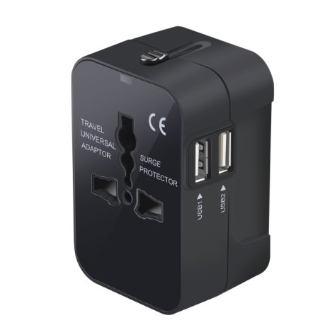 Travel Adapter Worldwide All in One Universal Travel Adaptor Power Converters Wall AC Power Plug Adapter Power Plug Wall Charger with Dual USB Charging Ports for USA EU UK AUS Cell phone laptop