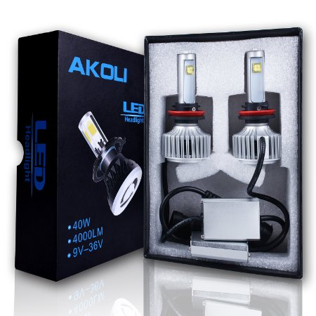 H11 Headlight Bulbs Akoli LED Headlight All-in-one Conversion Kit Clear Arc-Beam Kit - 80w 8000Lm 6K Cool White CREE - 1 Yr Warranty