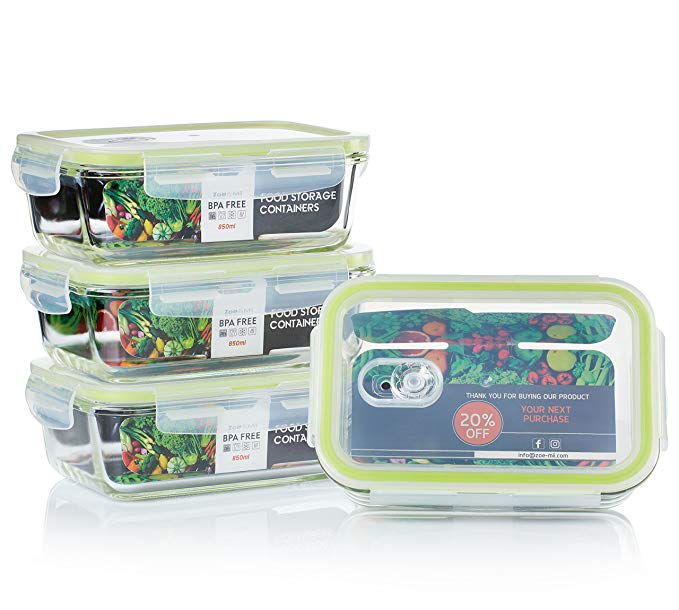 Zoë&Mii Premium 4 Set,Glass Meal Prep Containers - Food Containers, Smart Lock Lid, Airtight, Meal Prep - Food Storage Containers, Clip Lock, Airtight – Lunch Boxes, Leak Proof - BPA Free. They are beautiful!