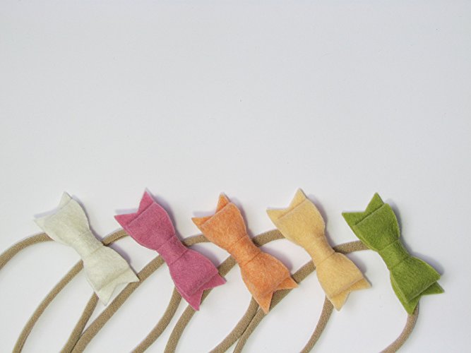 Baby Handmade mini Bow Nylon Headbands Set of 5 Spring Forest Color Pallet