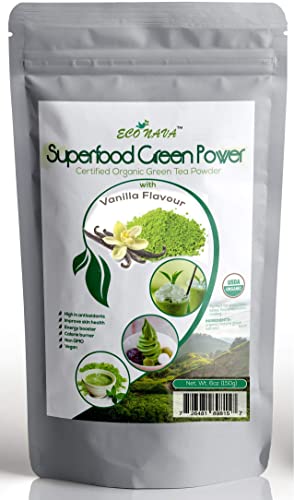 Vanilla Matcha Green Tea Powder - ECO NAVA - Certified USDA Organic - GMO Free - 100% Natural - Premium Grade Matcha Tea for Making Cake, Smoothie, Latte & Baking - 150g/6oz Bag