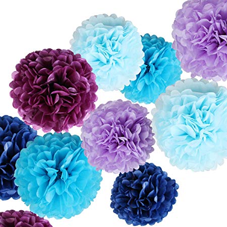 Tissue Paper Flowers - Paper Pom Poms for Crafts - Large Hanging Pom Poms for Party Decorations, Wedding Backdrop, Home Décor - Blue
