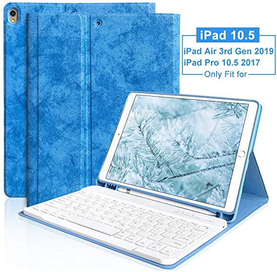 iPad 10.5 Keyboard Case with Pencil Holder for iPad Air 3 2019/iPad Pro 10.5" 2017,Magnetically Bluetooth Keyboard,iPad Case with Detachable Keyboard (Sky Blue)