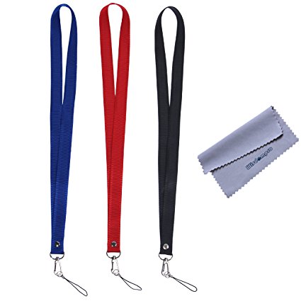 Wisdompro 3pcs 19" Premium Nylon Neck Strap Lanyard with J-Hook & Tone Split Ring For Phones, Cameras, USB, Keys, Keychains, ID Name Tag Badge Holders, or other Portable item - Red /Black /Blue