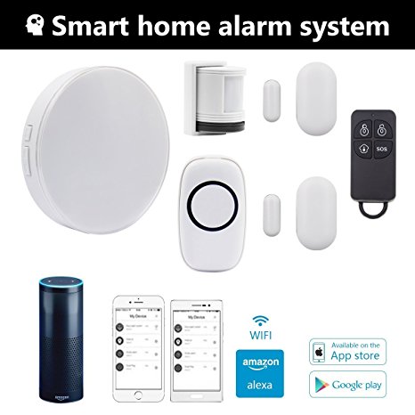 Wireless Smart Home Alarm System Anti-theft Siren, Multi-functional DIY Family Alarm Security System, Wifi ,Works with Amazon Alexa, App Compatible with IP Camera Control by IOS&Andriod Smartphone