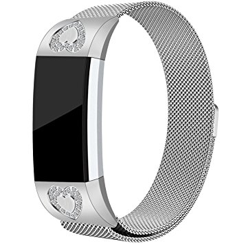 For Fitbit Charge 2 Bands, Stainless Steel Milanese Loop Metal Charge 2 Bands Replacement Accessories with Unique Magnet Lock, Small, Large