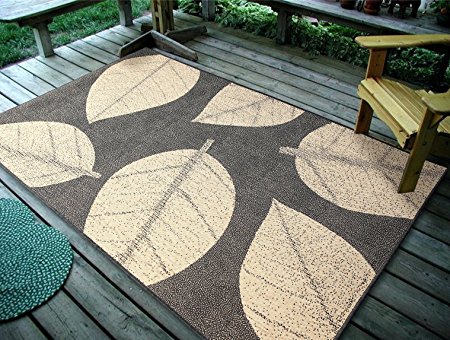 4’5" x7’ (135x215cm) Big Leaves, CharcoalIndoor & Outdoor Area Rug, Easy to Clean, UV protected & Fade Resistant Furnishmyplace 0583