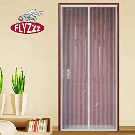 Flyzzz Magnetic Screen Door with Long Magnetic Strip, Hands-Free Mesh Screen Door, Keeps Mosquitoes and Bug Out Let Fresh Air In (Fits Doors Up to 35x86 Inches Max,White)