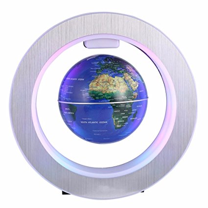 YTOM Magnetic Levitation Floating Globe Lamp, 4" Rotating Anti Gravity Levitating World Globes with 8 LED Lights/ 100-240VAC/ DC 12V, Educational Gifts for Kids, Home Office Desk Decoration (4' Blue)