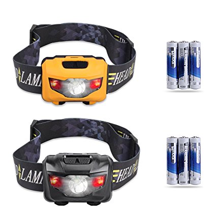 STCT CREE LED Headlamps 2-Packs, Red Lights and High elastic Headband, Suitable for Running, Camping, Backpacking, Jogging, Fishing, Hunting, Climbing, Walking and DIY Work (6 AAA Batteries Included)