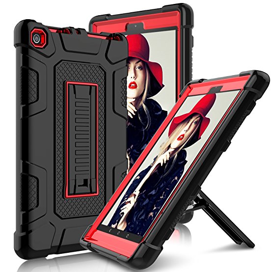 All-New Amazon Fire HD 8 2017 Case with Stand, Elegant Choise Heavy Duty [Shockproof] Full Body Armor Defender Rugged Protective Cover Case for Amazon Kindle Fire 8 2017Release(Red/Black)