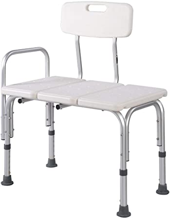 MedMobile® Bathtub Transfer Bench/Bath Chair with Back, Wide SEAT, Adjustable SEAT Height, Sure-GRIPED Legs, Lightweight, Durable, Rust-Resistant Shower Bench