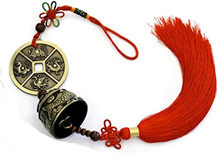 DMtse Chinese Lucky Feng Shui Vintage Bell for Wealth and Safe, Success, Ward Off Evil, Protect Peace - Home Garden Car Interiors Hanging Charm Wind Chime Good Luck Blessing