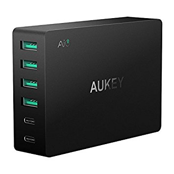 AUKEY USB C Wall Charger 60W 6 Ports USB Charging Hub for Samsung Galaxy Note 8 / S8 / S7, Nexus 5X / 6P, LG G5 / G6, HTC 10, iPhone X / 8 / 8 Plus, iPad and other Smartphones and Tablets