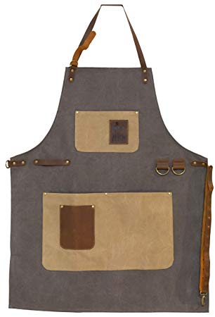 BBQ Butler BBQ Grill Apron - Adjustable Canvas Cooking Apron - BBQ Smoker Apron - Apron With Pockets - Professional Cooking Apron - Genuine Leather Pockets and Accents