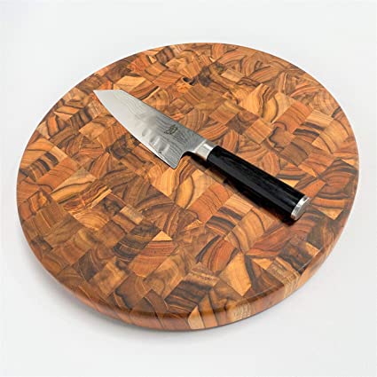 Teak cutting board 13.5" diameter and 1.5" thick - Chopping board – Wood multipurpose boards – CHEESE-CUTTING-SERVING - Round by 3BROS