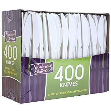 Plastic Cutlery, Knifes, Medium Weight Disposable, 400 Count, White