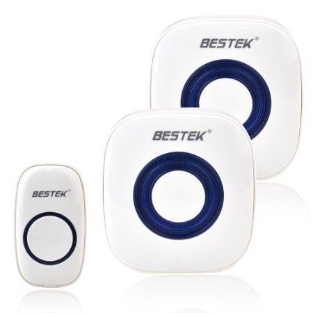 BESTEK Wireless Doorbell with 1 Transmitter and 2 Plug-in Receivers with 52 Chimes 4-Level Volume Nearly 1000-feet Range No Batteries Required for Receivers BTDBCW1T201