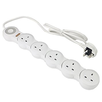 Extension Cable Power Strip Extension Cord Mscien Flexible Rotary Movable Socket With Indicator Light 1.8 M Cord 2500W/10A White 5 Gang