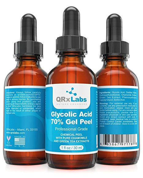 Glycolic Acid 70% Gel Peel with Chamomile and Green Tea Extracts - Professional Grade Chemical Face Peel for Acne Scars, Collagen Boost, Wrinkles, Fine Lines - Alpha Hydroxy Acid - 1 fl oz