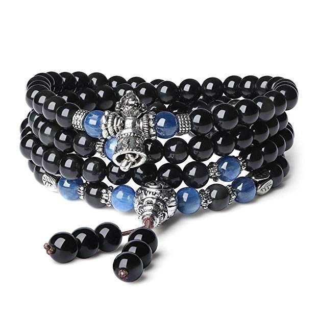 coai 108 Mala Beads Obsidian Tibetan Prayer Wrap Bracelet Necklace