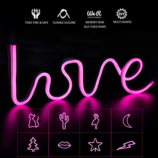 LED Strip Lights, A-1ux 3.2FT Shapeable Neon Signs LED Neon Light Strips Silicone Waterproof case, DIY Neon Art Decorative Lights Wall Decor for Bedroom/Wedding/Holiday/Party/Bar Decoration-(Pink)