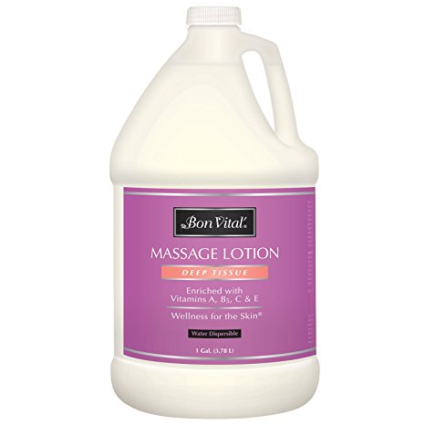 Bon Vital' Deep Tissue Massage Lotion for Deep Tissue Massages and Muscle Relaxation, Moisturizer Leaves No Greasy Feeling, Penetrates Deeply to Repair and Soften Skin During Massage, 1 Gallon Jar