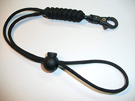Redvex 550lb Paracord/Survival Lanyard - 12" - Black - Rattlesnake - Sawtooth Style - Choose Your Clip