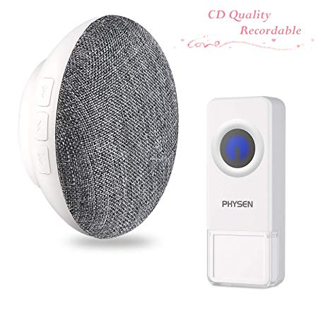 Wireless Doorbell,PHYSEN Recordable Doorbell with 1 IP55 Waterproof Push Button and 1 Plug-in Recording Door Chime Receiver,9 Superior CD Quality Ringtones,Operating up to 200m Range,4 Volume Levels