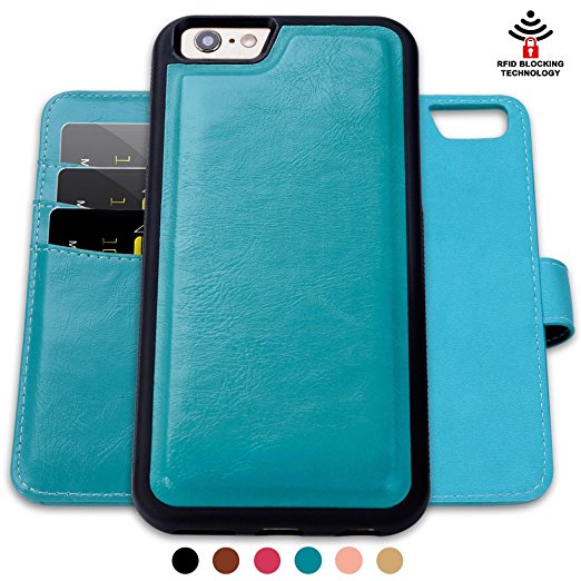 iPhone 6s plus wallet case,iPhone 6 plus case,Shanshui Rfid Protection Two in One Bible Pu Flip Case and Tpu pc Back Cover (Blue-RFID)