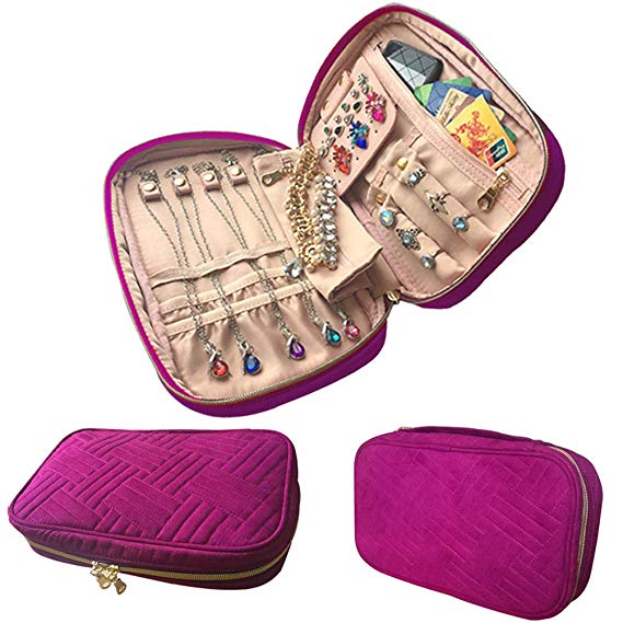 Venus Travel Jewelry Organizer Case, Jewelry Storage Bag for Necklaces, Portable Travel Jewelry Storage Cases for Earrings, Soft Padded Traveling Jewelry Bag Case, Bracelets, Rings, Brooches, Purple