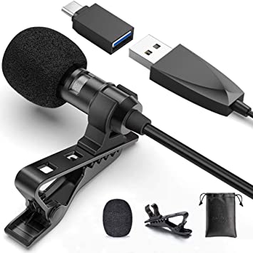 USB Lavalier Lapel Microphone for Video Recording Podcasting Streaming, USB C Clip-on Computer Microphones, Plug & Play Omnidirectional Condenser Lav Mic for Android Phone PC Laptop Mac MacBook PS4